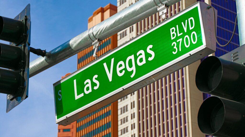 Close-up shot of the Las Vegas Boulevard street sign.